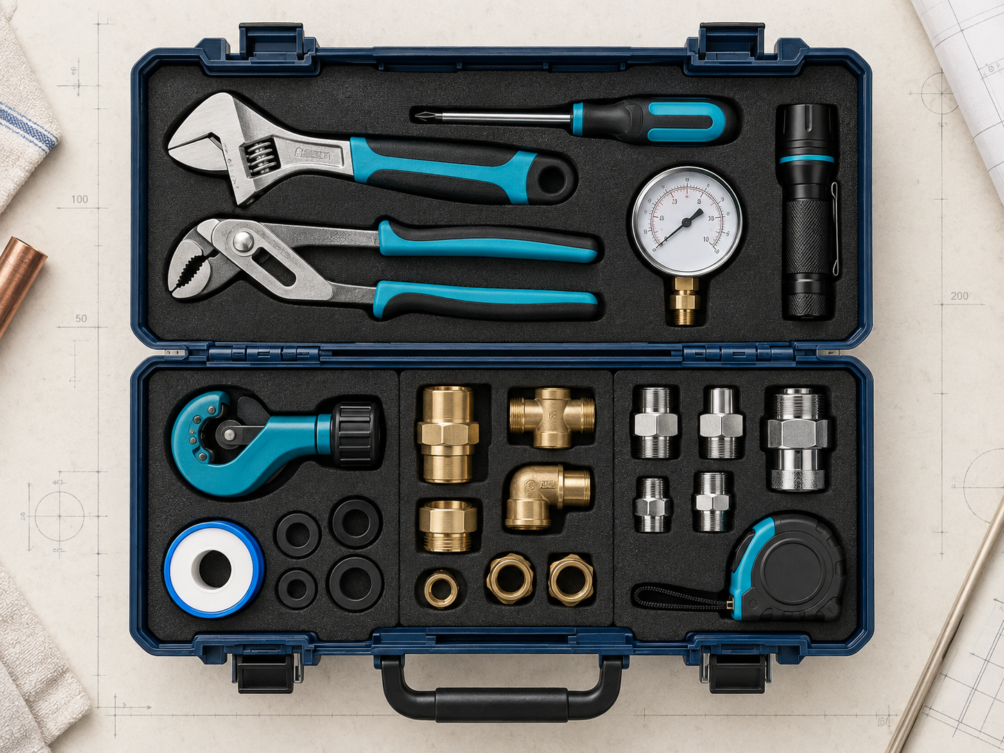 Kit alat paip profesional yang tersusun